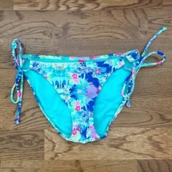 Victoria's Secret Other - Victoria's Secret Bikini Bottom Swim XS Side Tie Aqua Blue Turquoise Floral